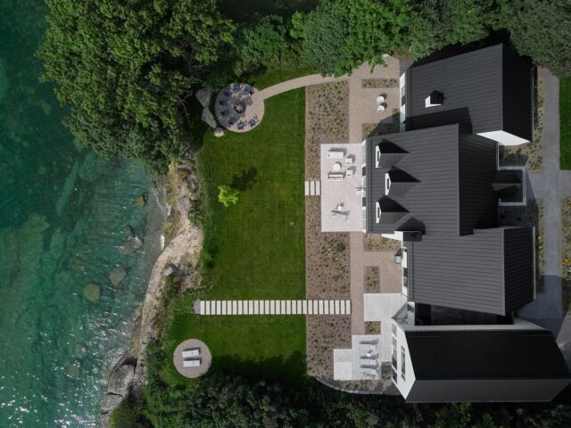FROM ABOVE Landscape Build: County Landscape & Excavation CoLandscape Design: @wkndlandscape Planting Design: @wild.by.design Photography: @foundmythrill#landscapedesign #landscape #modern #outdoors #lakefrontproperty #aerialsiteview #princeedwardcounty #countyup #pec #lakeontario #techobloc #unilock